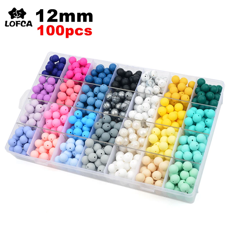

LOFCA 12mm 100pcs Silicone Teething Beads Teether Baby Nursing Necklace Pacifier Clip Oral Care BPA Free Food Grade Colorful