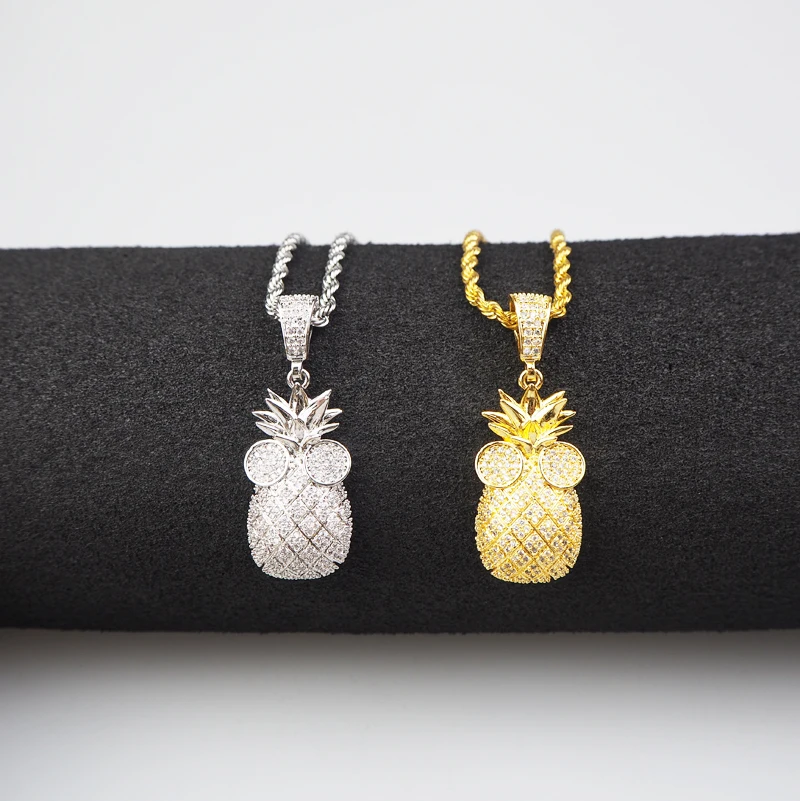 Золотой и Серебряный двухцветный ананас олицетворяет человеческое выражение Хао камень кулон хип хоп Новое