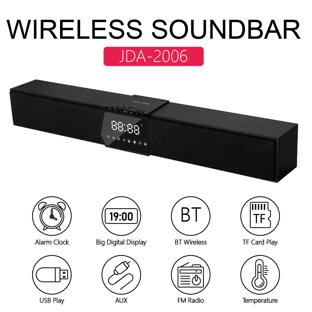 JDA 2006 Bluetooth Speaker Portable Wireless Speaker Digital Display Subwoofer Speaker Music