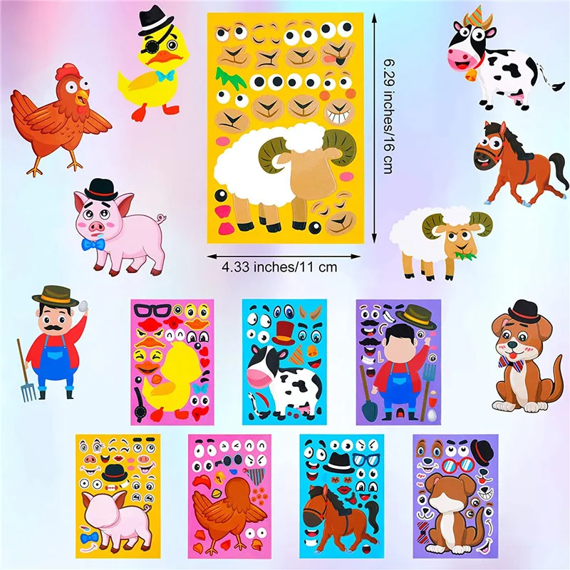 24 Sheets Make a Face Stickers for Kids DIY Puzzle Stickers Craft Children  Birthday Party Favors Exchange Gifts (Dinosaur)