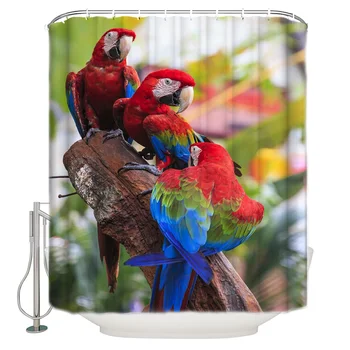 

Parrot Colorful Branches Extra Long Fabric Bath Shower Curtains Mildew-resistant Bathroom Decor with Hooks