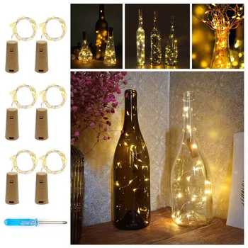 

#6 Pcs Wine Bottle with Cork 20 LED Bottle Lights Battery Cork for Party Wedding Christmas Halloween Bar Decor