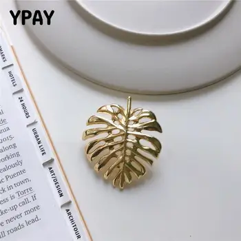 

YPAY 1 PC Exaggerated Turtle Back Stud Earrings Girls Korea Real 925 Sterling Silver Boho Irregular Leaf Earring Jewelry YME534