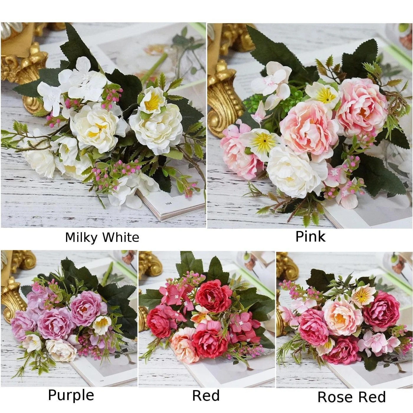 Artificial Flower Bunch Wedding Bridal Fake Flower Bouquet Home Garden Table Silk Flowers Decoration