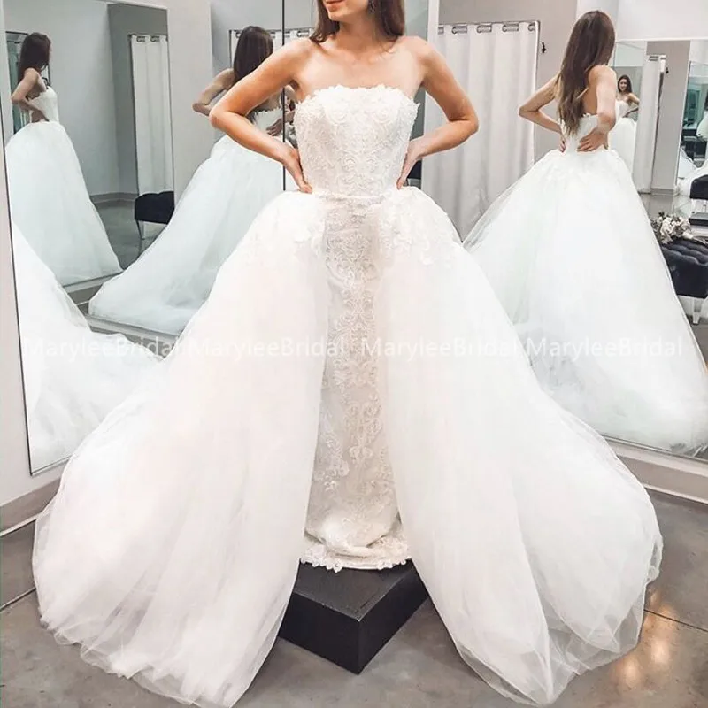 2020 Nieuwe Boho Trouwjurken Met Afneembare Trein Charmant Lace Bridal Bruidsjurken Wit Ivoor Robe De Mariee Aanpassen 2020 Nieuwe Boho Trouwjurken Met Afneembare Trein Charmant Lace Bridal Bruidsjurken Wit Ivoor Robe De Mariee Aanpassen