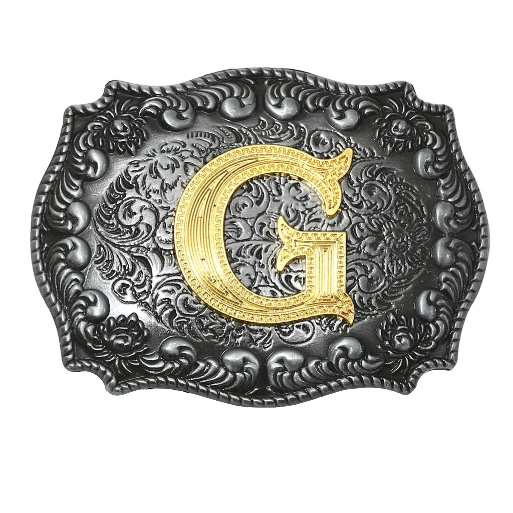 Luxurious Man Belt Buckle Novelty Women Cool Golden Initial Letters ABCDWXY-Z Mens Cowboy Waist Belt Buckle Indian Metal Buckle