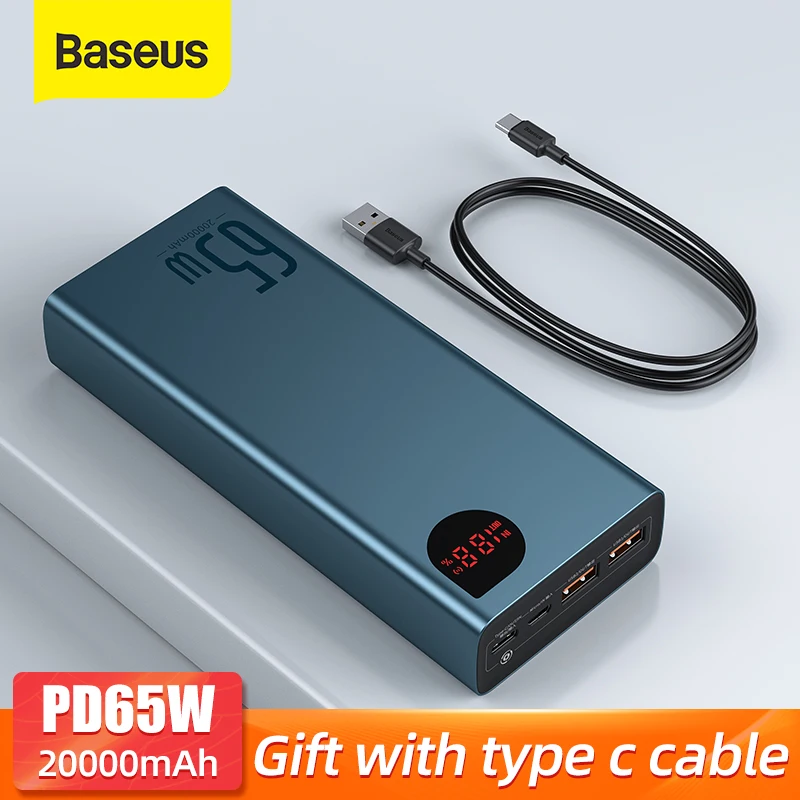 Baseus 65W Power Bank 20000mAh Portable Powerbank Quick Charge QC 4.0 3.0 Fast Charging Charger Poverbank For iPhone 12 Xiaomi