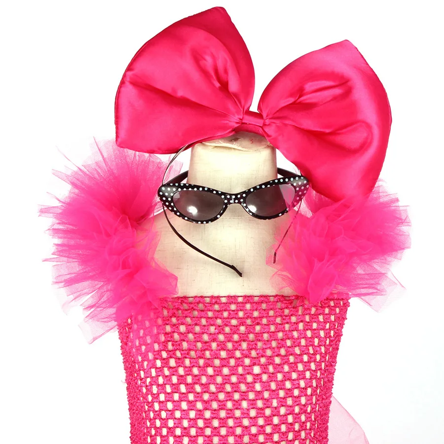 Kids Punk Rock Tutu Dress with Big Bows and Glasses Baby Girls Rockers Queen Halloween Costume Handmade Kids Tiered Party Dress (14)