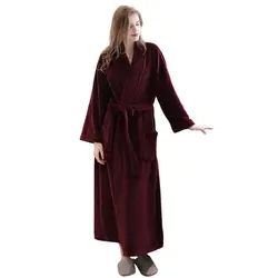Осенне-зимний халат, одноцветная фланелевая Ночная рубашка на шнуровке с карманами, длинный домашний халат