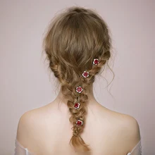 Свадебные туфли со стразами; красная роза булочка свадебные аксессуары для волос металл заколки для волос вилка Мода для девушек аксессуары для волос