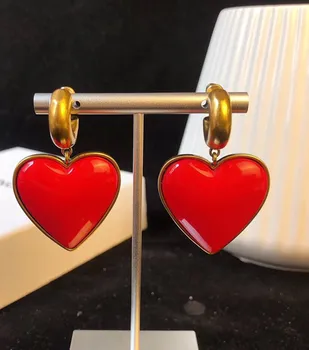 

Hot brand party jewelry red heart earrings for women vintage style big love earrings with letter logo B jewelry