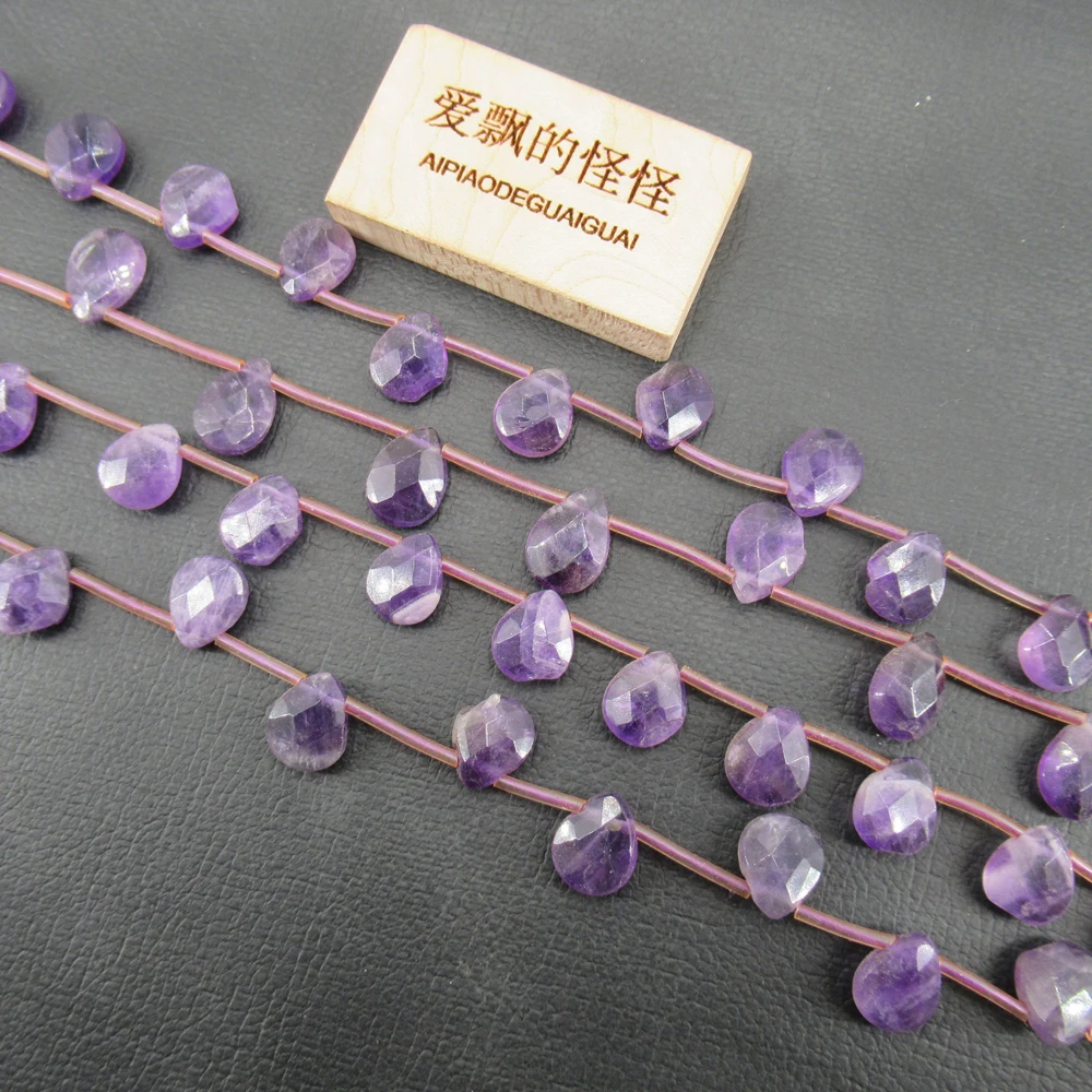 Natural Faceted Top-Drilled Purple Amethyst Water drop Loose Beads 15