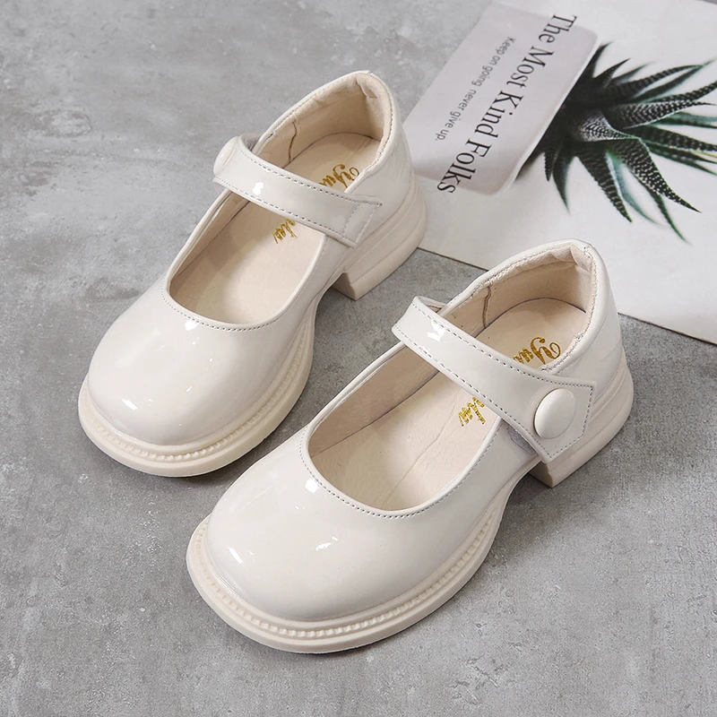 ULKNN Girls leather shoes stage princess shoes performance children's soft bottom non-slip solid color fashion cute