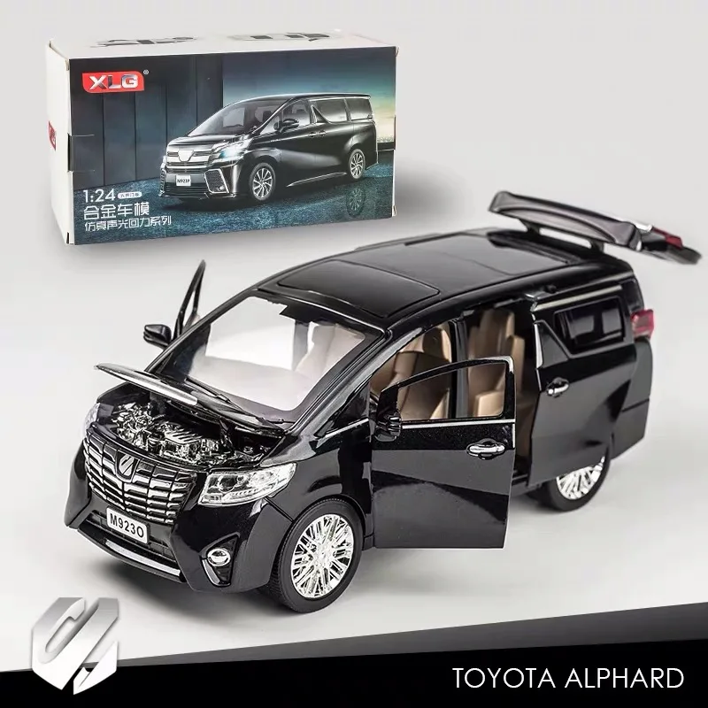 KIDAMI Тойота Elfa 1:24 сплав Модель автомобиля игрушки высокая имитация оттягивать звук и светильник, 6 с открывающимися дверцами коллекция для детей Подарки - Цвет: Alpha M923O black