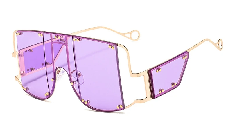 46215 металлические заклепки очки-оверсайз зеркальные Мужские Квадратные Солнцезащитные очки женские затемняющие очки тренд уникальные женские UV400 - Цвет линз: JHc5 purple