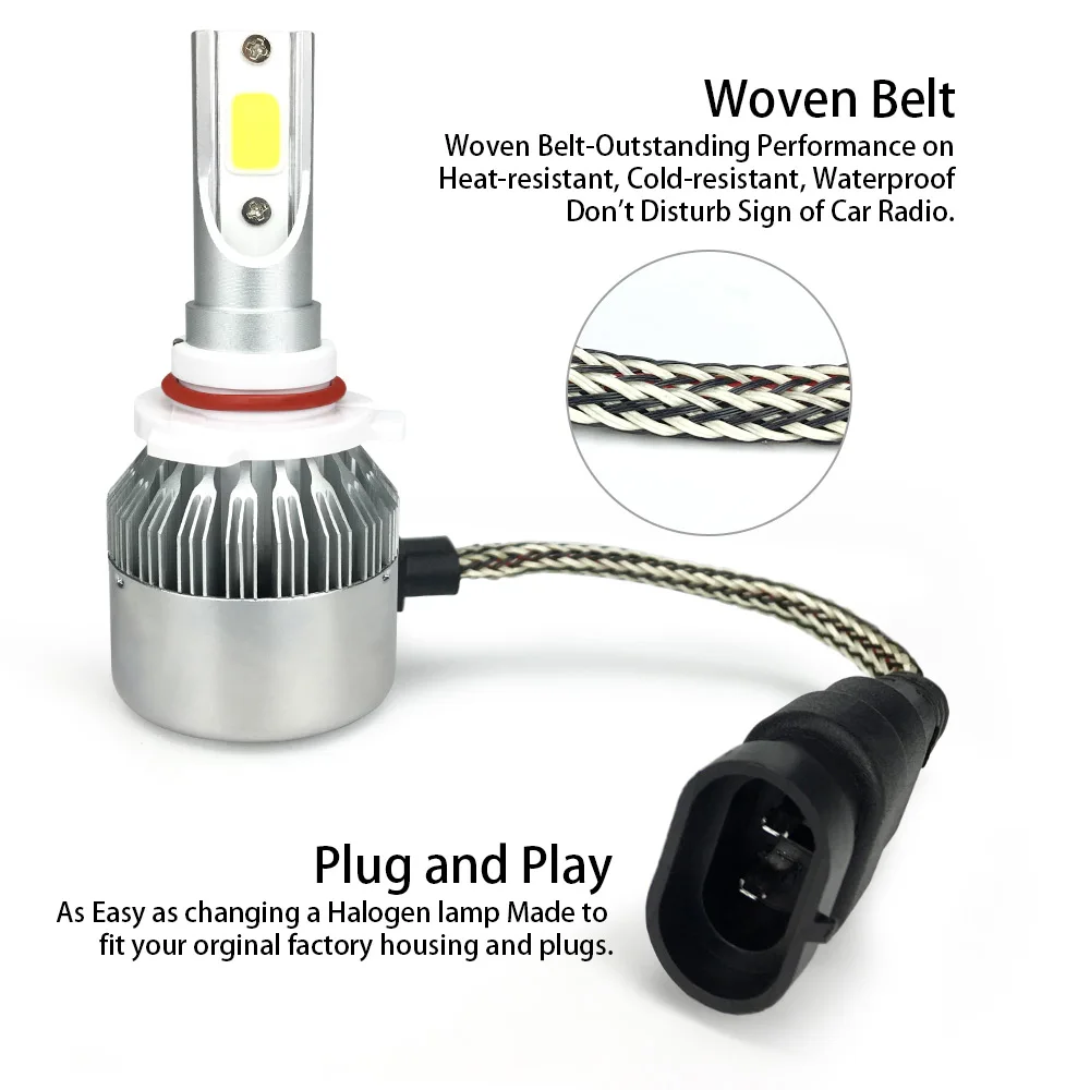 2Pcs LED Car Headlights H4 H7 H11 H1 9005 9006 12V 72W 8000Lm 6500K CSP Chips Super Bright Fog Lights Bulbs for Automobiles HB3