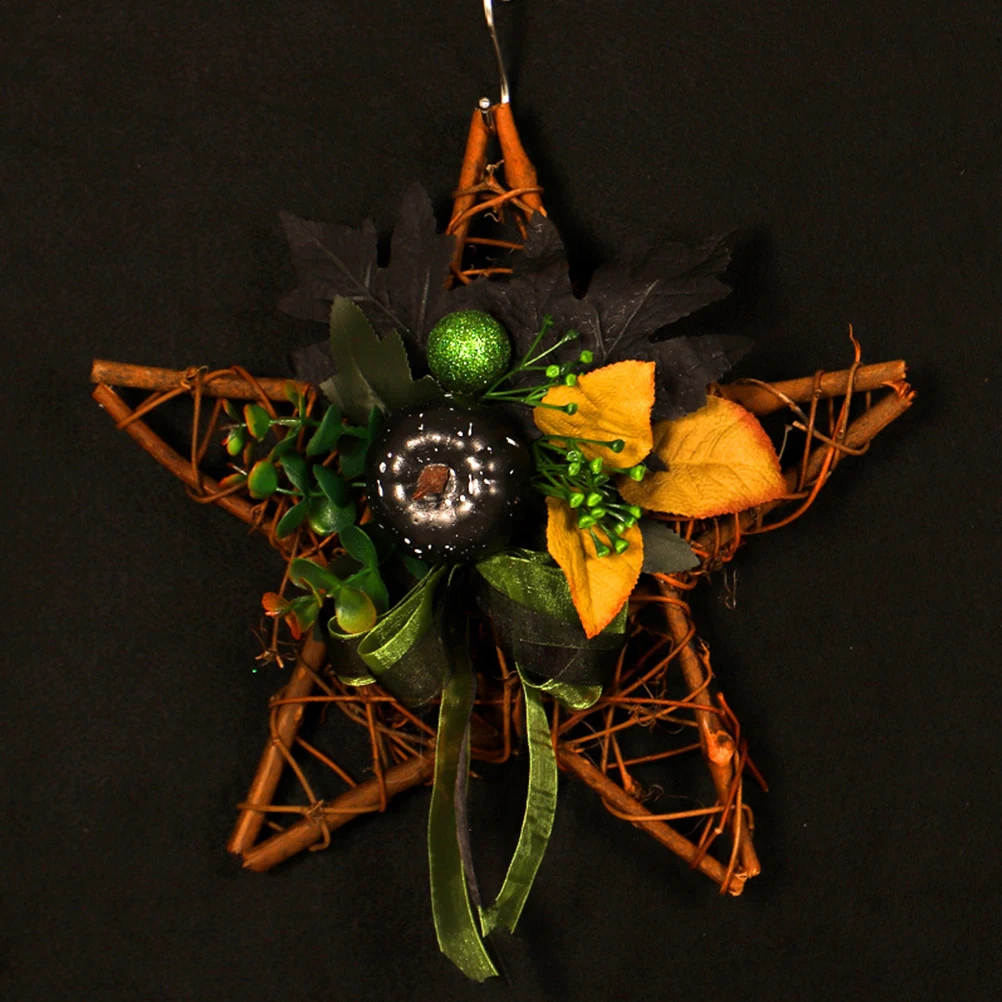 Хэллоуин пятизвездный венок искусственный цветок тыква украшение для наружного и внутреннего освещения светодиодный Фестиваль настенная декорация венок