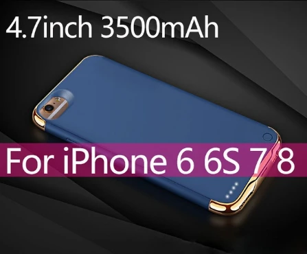 Топ Батарея чехол для iPhone 6 6s 7 8 3500/4000 мА/ч, Мощность банк заряда чехол для iPhone 6 6s 7 8 плюс Батарея Зарядное устройство Чехол - Цвет: For i6 6s 7 8  Blue