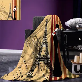

Paris City Decor Throw Blanket Grunge Background Classical Glamor Woman with Cigarette Fashion Pattern Retro Art Blanket for Bed