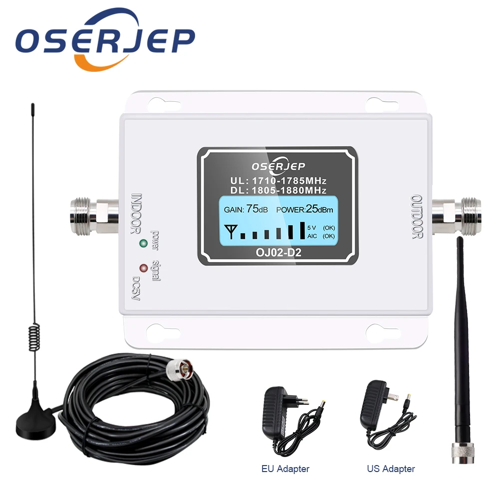 

OSERJEP DCS 1800MHZ GSM 1800 2g 4g LTE Cell Phone Signal Repeater Booster Mobile Phone Signal Amplifier + Indoor Outdoor Antenna