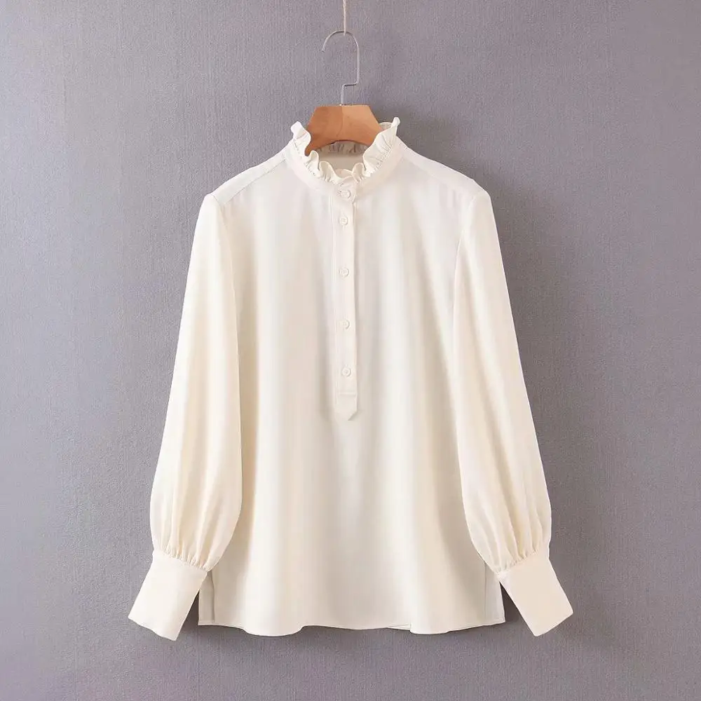 

new fashion women ruffled design solid color casual chiffon blouse office ladies long sleeve shirts chic chemise tops LS6272