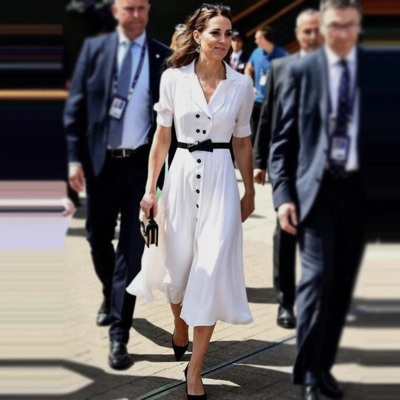 Buy Best lPeAR Women Dress Button Designer White Dress Elegant Turn Down Collar Short Sleeve Dresses A1118