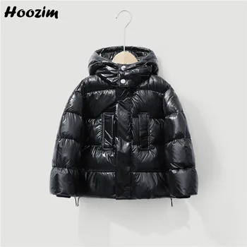 

Winter White duck Down Jacket Boys 2-11 Years Casual Minimalist Solid Hooded Outerwear Child Black Drawstring Hem Coat For Girls