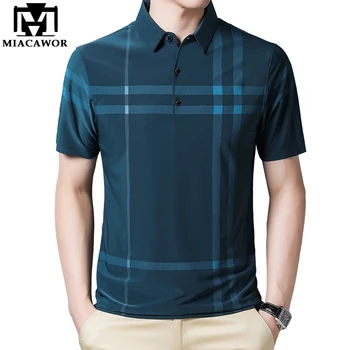 

MIACAWOR New 2020 Summer Men Polo shirts Male Fashion Striped Poloshirt Slim Fit Short Sleeve Tee Shirt T908