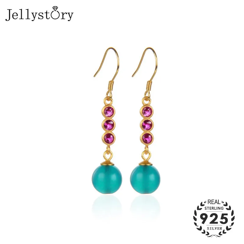 Jellystory Винтаж 925 серебро ювелирные серьги с круглой формы изумруд рубиновые капли