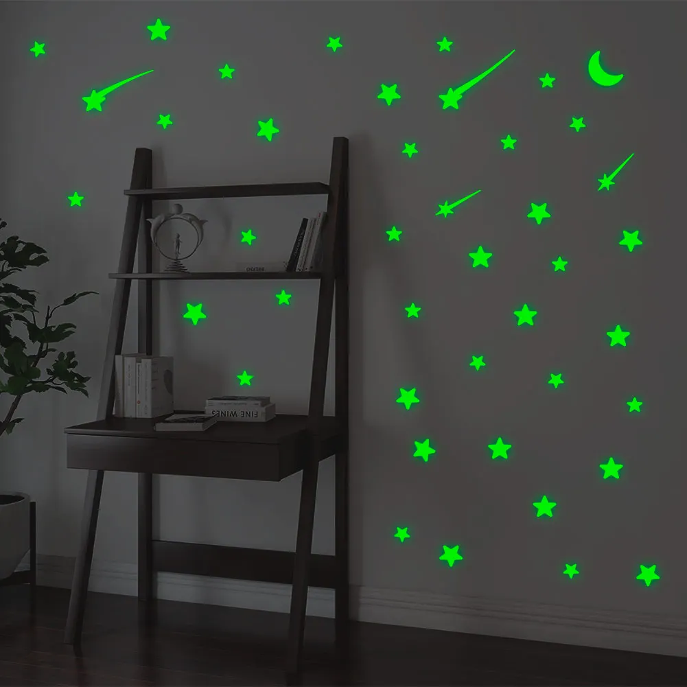 Moon Stars Meteor Luminous Sticker Glow In the Dark Stickers for Kid RoomBedroom Accessories Kitchen Room DIY poster Home Decor