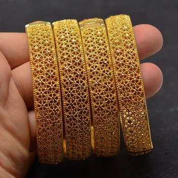 

4PCS 24k Gold Bangle for Women Gold Dubai Bride Wedding Ethiopian Bracelet Africa Bangle Arab Jewelry Gold Charm Girl Bracelet