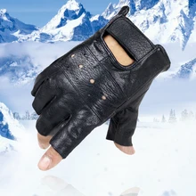 

Leather Slip-resistant Men Sheep Moto Fingerless Gloves Half Finger High-Quality Luvas Driving Training Fitness Guantes Gloves