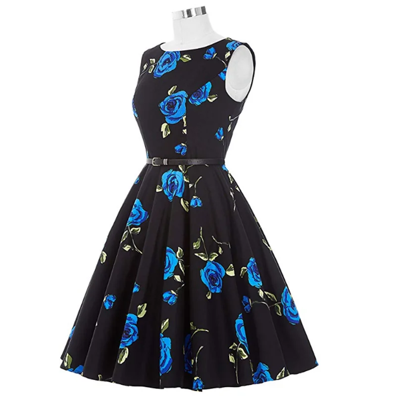 Summer's most popular women's petticoat style 50's retro noble cold style round neck sleeveless dress