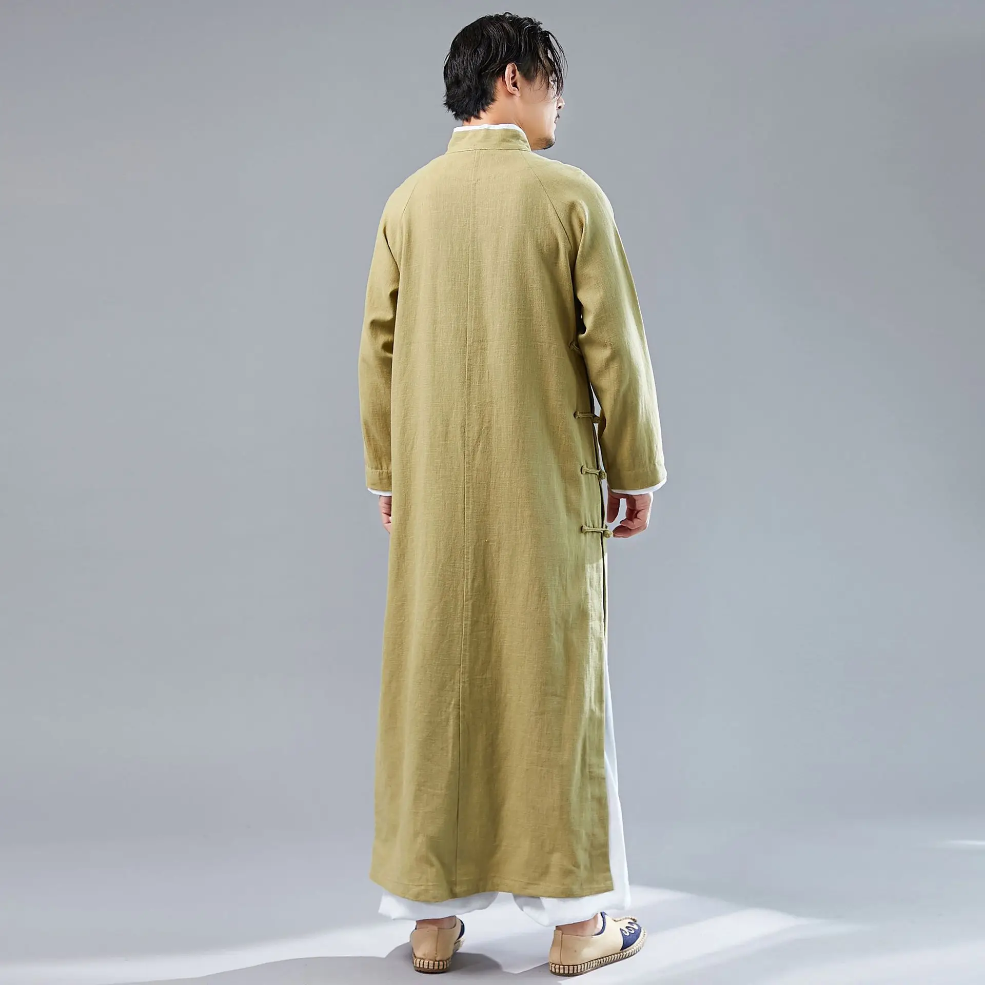 Китайская традиционная Мужская рубашка из хлопка и льна Hanfu длинное платье Qipao Мужской винтажный костюм Тан Восточный Костюм
