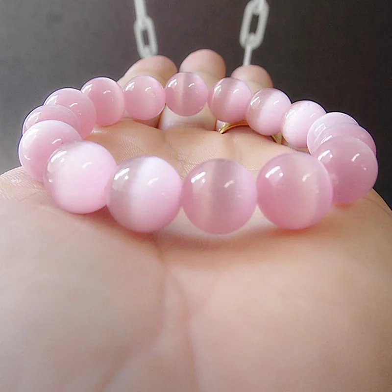 

Natural Pink Opal Hand Carved 12mm Round Bead Bracelet Fashion Jewelry Sweet Beauty Pink Crystal Bracelet