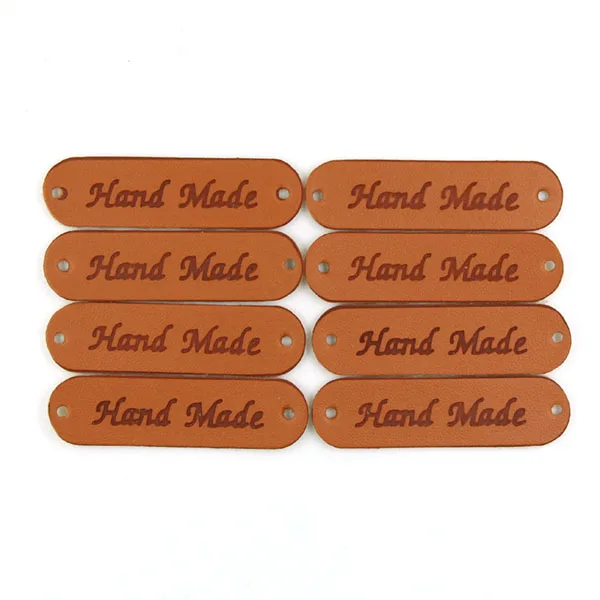 50Pcs Wholesale Label Brown/Yellow/Black/White Handmade Tags Clothing Labels Hand Made Leather Tags Hat Scarf Gift Decoration - Цвет: Brown