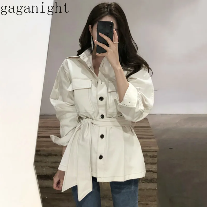 

Gaganight Fashion Cargo Jeans Jacket Solid Fashion Office Lady Korean Coat Spring Autumn Outwear Tops Sash Casual Loose Jackets
