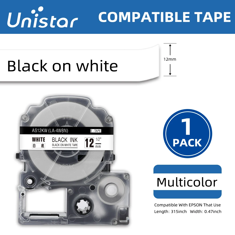 2 PK Black on White Tape Compatible for LC-4WBN LK-4WBN SS12KW KingJim SR3900C 