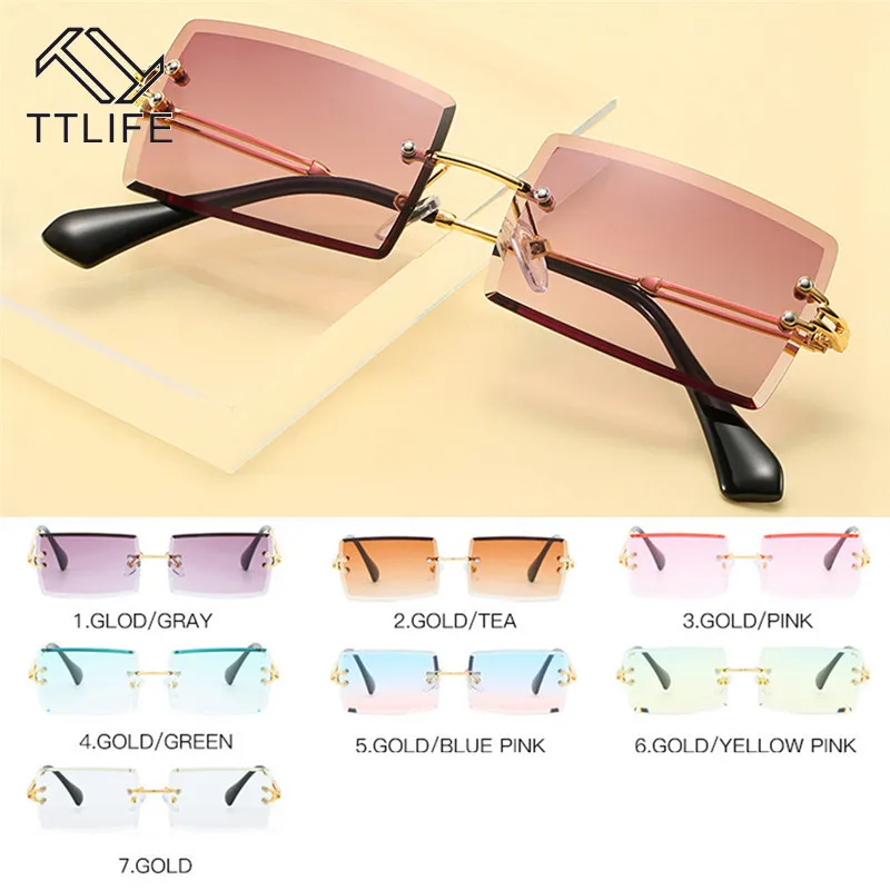TTLIFE солнцезащитные очки для женщин квадратные без оправы, со стразами режущие линзы брендовые Дизайнерские Модные оттенки солнцезащитные очки Gafas De Sol yjh0291