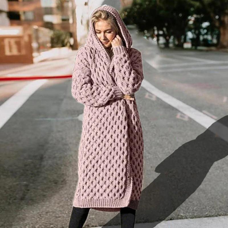

JODIMITTY Casual Long Hooded Knitted Sweaters Warm Women's Solid Sweaters Long Sleeve Cardigan Women Female Cotton Coat 2019 New