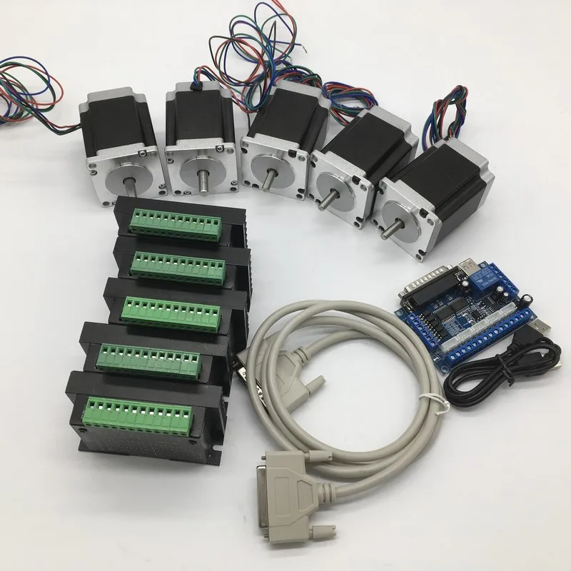 5 шт. 57*112 мм Nema23 шаговый двигатель 8 вал и драйвер с mach3 Breakout Board kit 4.2A 3Nm 430Oz in осей 2ph 4