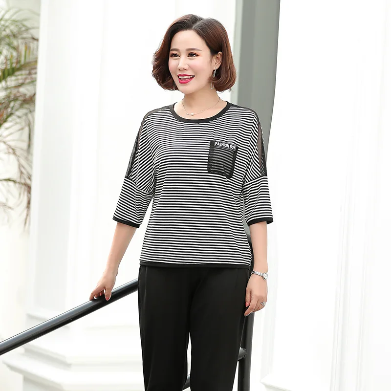 

Mom Early Autumn Clothing Casual Short Sleeve T-shirt Middle-aged WOMEN'S Dress 30-Year-Old 40 Summer Sports Set 2018 New Style