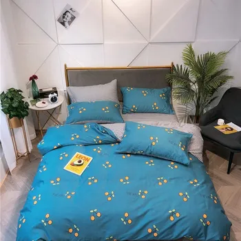 

Blue soft cotton Skin-friendly 4 pcs Beding set with 1pcs flat sheet 1 pcs duvet cover 2 pcs pillowcase GX-7