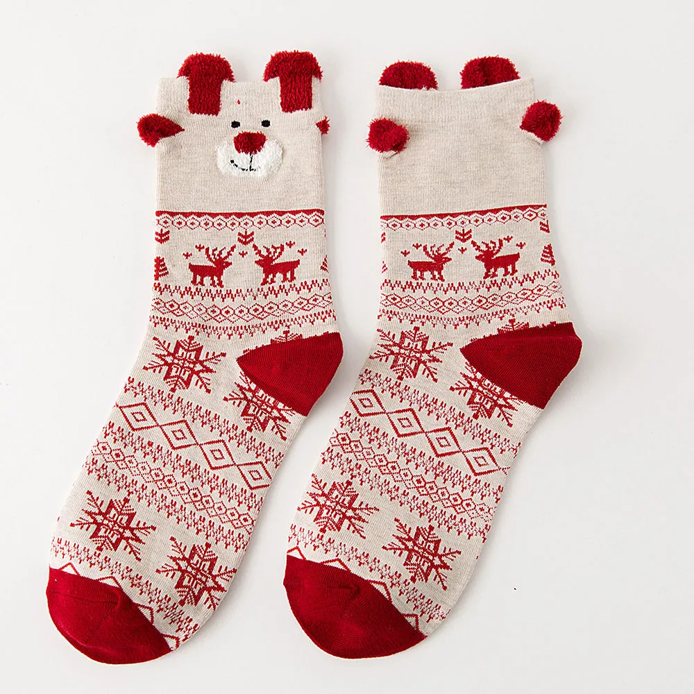 Рождественские женские хлопковые носки, разноцветные женские зимние носки, Забавные милые Дышащие носки