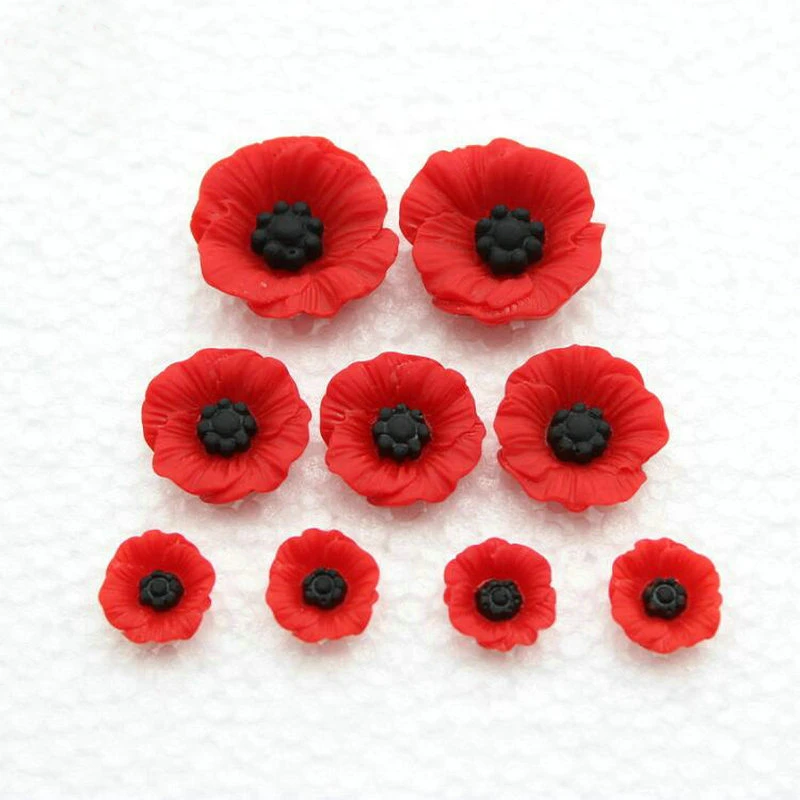 Figurines & Miniatures best of sale Set of 100pcs Chic Resin Red Poppy Flower Artificial Flower Flatback Embellishment Cabochons Cap for Home Decor 12-23mm mini horse figurines