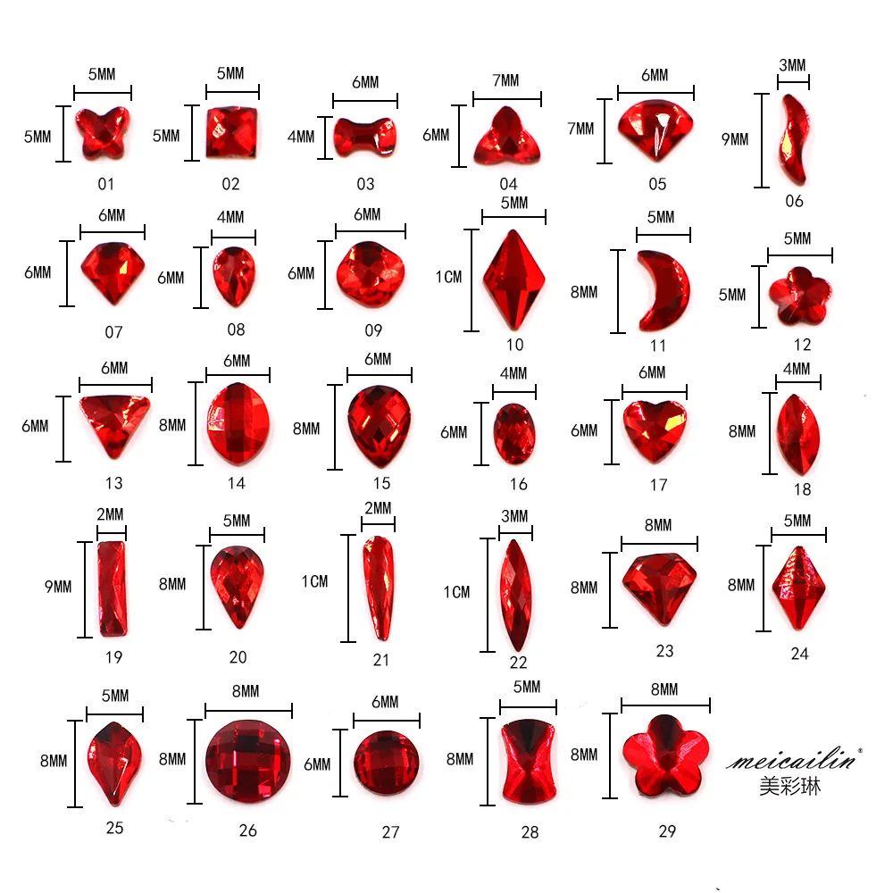 

100 A/Bag Nail Rhinestone Flat Bright Red Crystal Gemstone Artificial Diamond Decoration Bride Nail Decorations Man-made Diamond