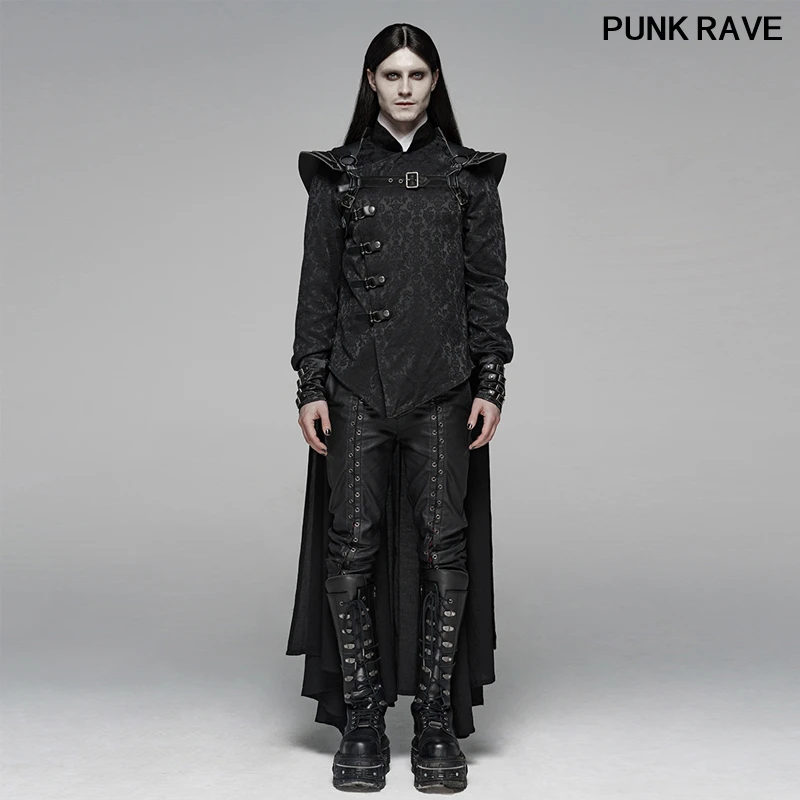 Punk Retro Shuttle Leather Metal Bumping Nails Stage Performace Cloak Classic black Warrior Men Long Cape PUNK RAVE WY-1106DPM | Мужская