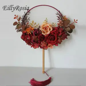 Темно-красный свадебный букет веер в китайском стиле винтажный искусственный цветок искусственный букет Элегантный свадебный аксессуар