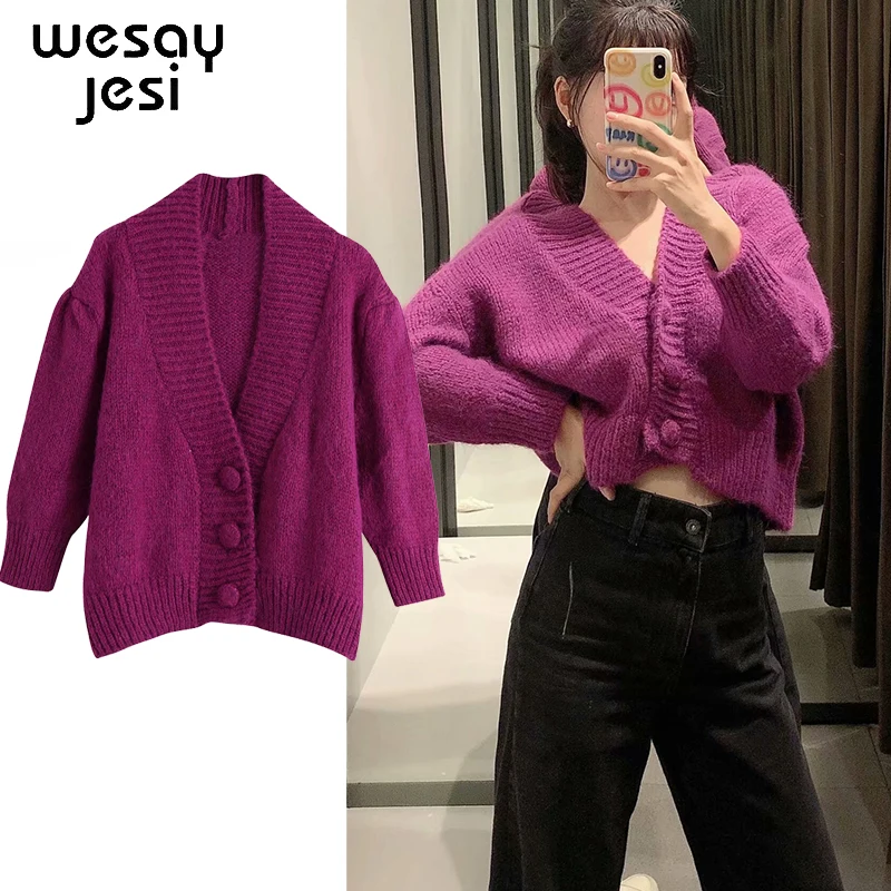 

2020 Knitted Sweater Women's Cardigan Long-sleeved Casual Button Knitted Sweater Coat Rose Pink Autumn And Winter Warm Clothes