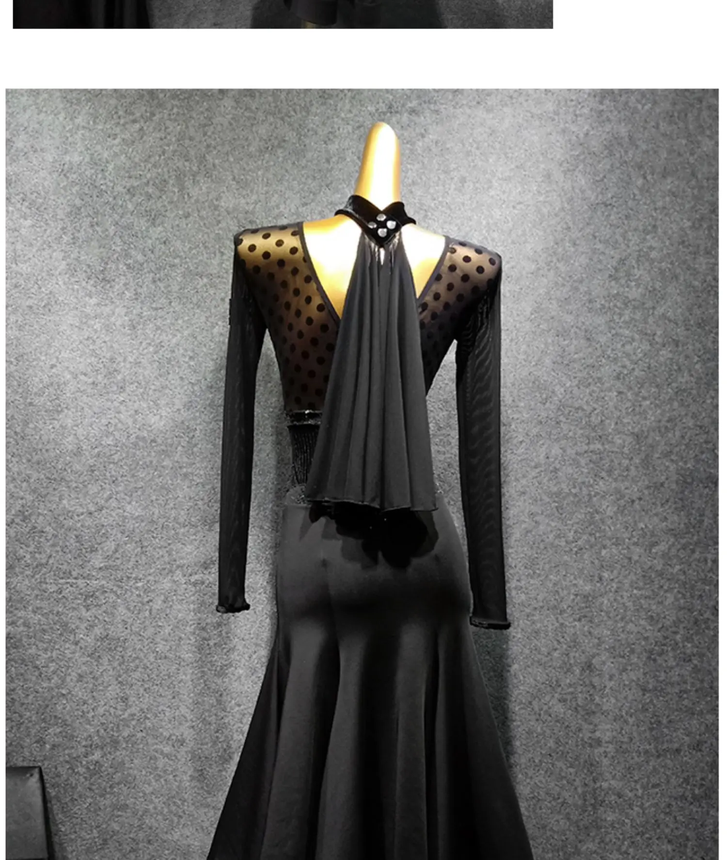 Black ballroom dance competition dress for dancing ballroom dress standard dance dress waltz dress fringe dance wear dot dress